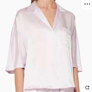 Vince Short Sleeve Satin Silk Pajama Top in Pale Iris Size M $295